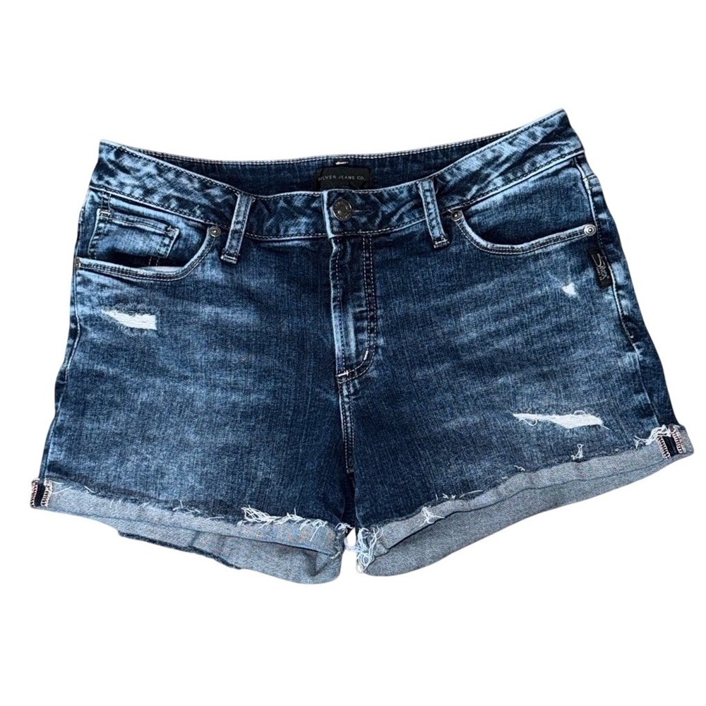 SILVER JEANS CO. Women's Suki Curvy Distressed Denim Shorts Dark Wash | Sz 33